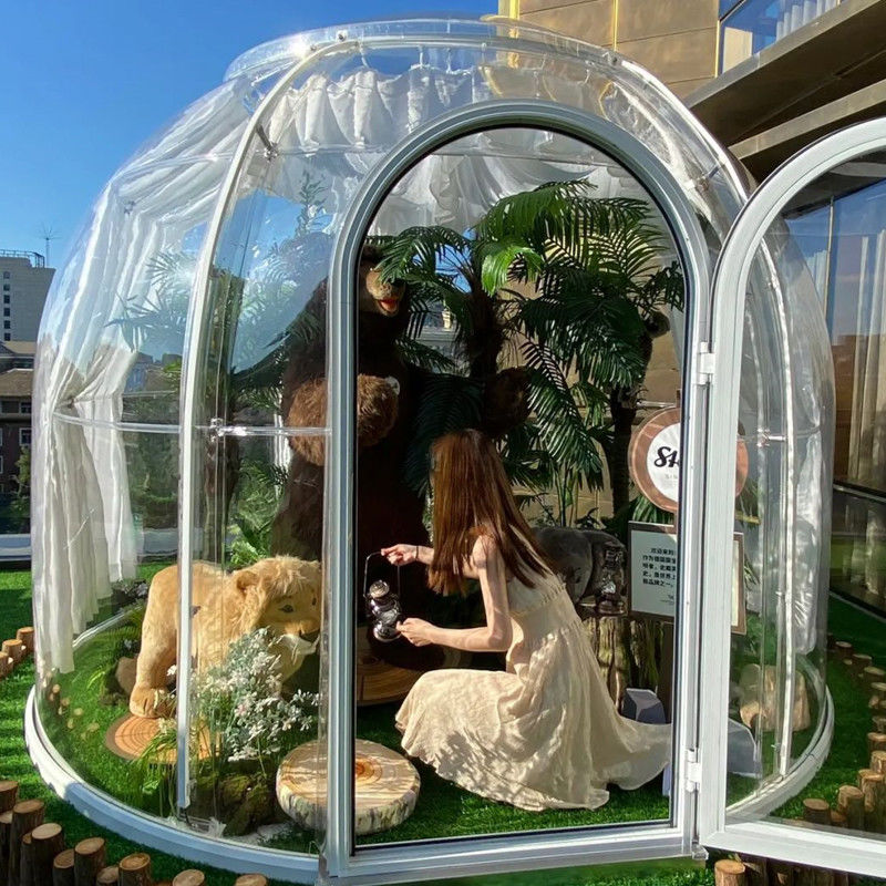 Park PC Clear Igloo Dome Tent 6m Geodesic Dome Untuk Camping Luar Ruangan