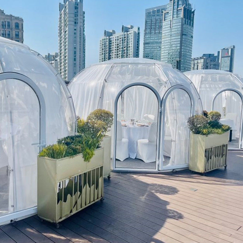 Tenda Pameran Perdagangan Luar Ruangan Hotel Taman Pesta Mewah Glamping PC Musim Dingin Geodesic Dome Tent