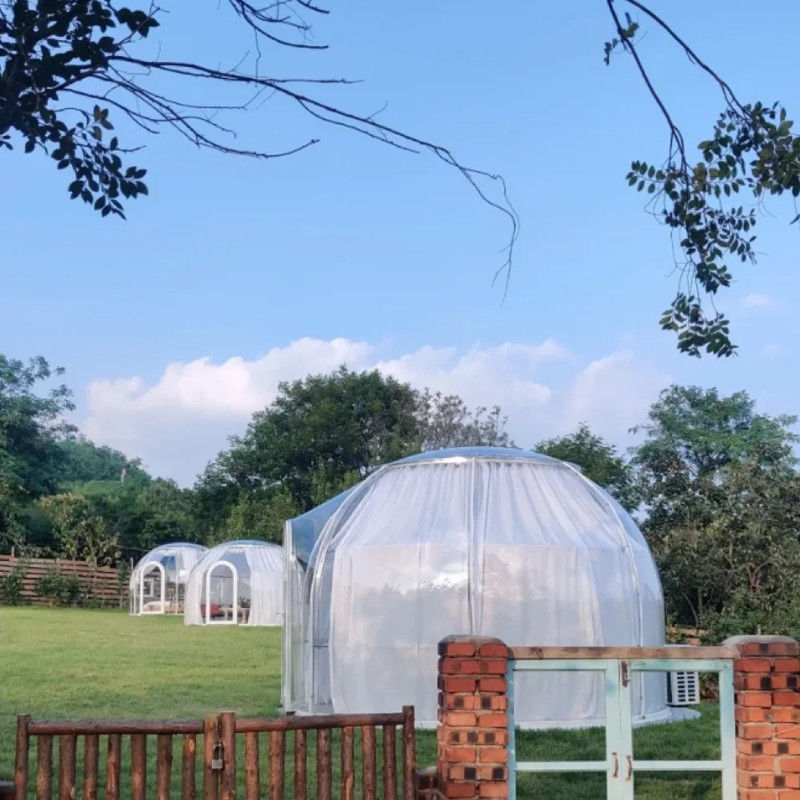 Tenda Pameran Perdagangan Luar Ruangan Hotel Taman Pesta Mewah Glamping PC Musim Dingin Geodesic Dome Tent
