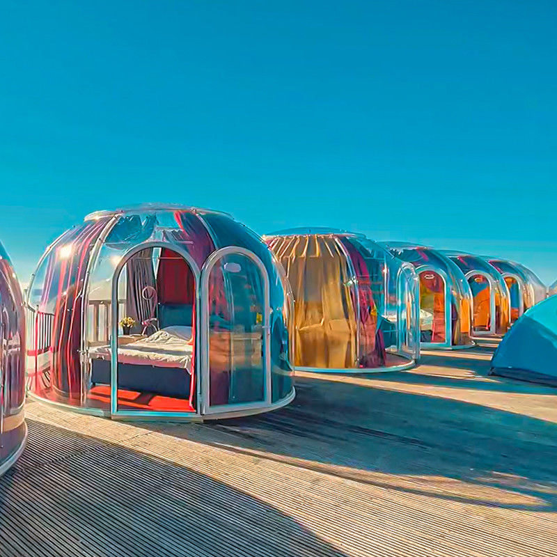 Tenda Pameran Perdagangan Luar Ruangan Hotel Taman Pesta Mewah Glamping PC Musim Dingin Geodesic Dome Tent